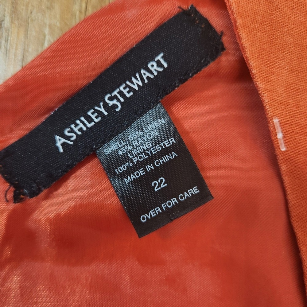 Ashley Stewart Sz 22 Linen Rayon Burnt Orange Midi Dress‎ Sleeveless Milkmaid - Picture 9 of 11